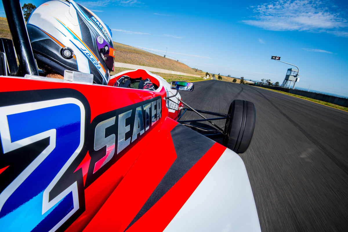 Picture of the view from a Formula Ford Race Car on track at Sydney Motorsport Park. F1 Style Driving Experience